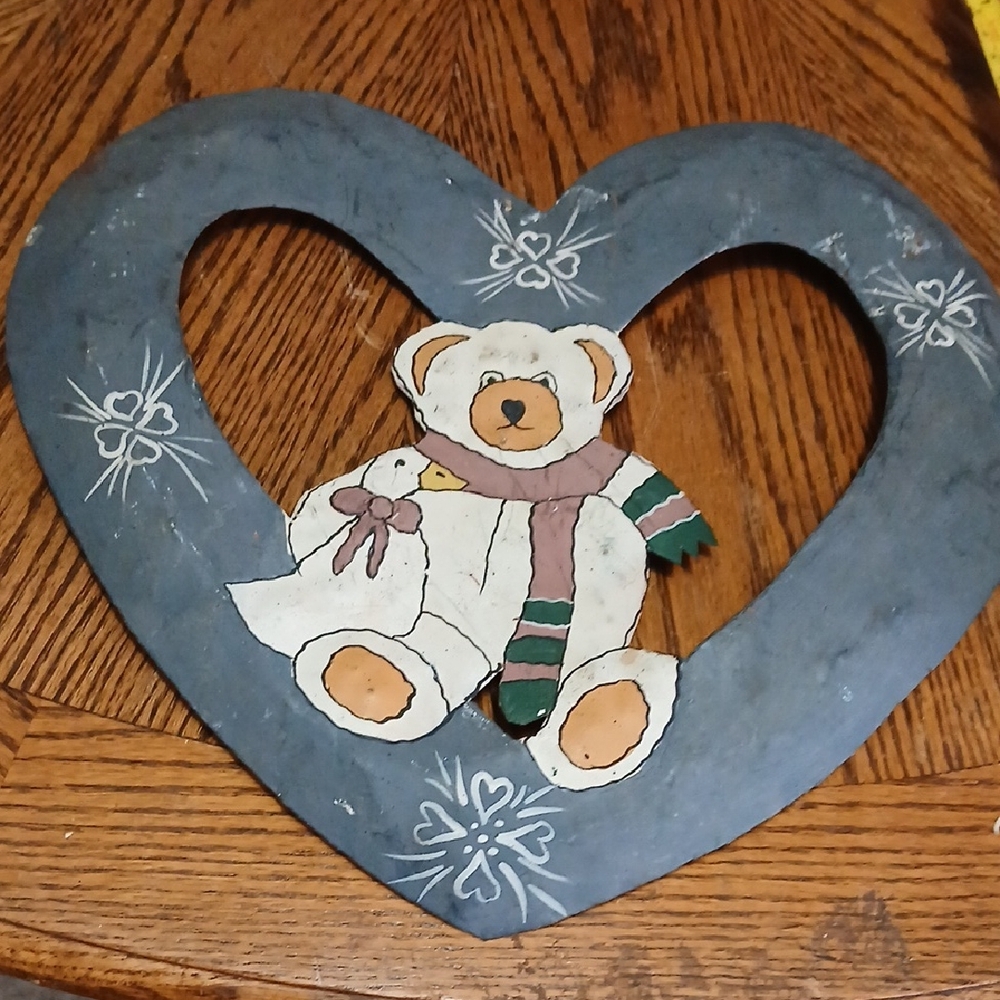 Vintage, Handpainted,Metal‎ Teddy Bear Decor. Sz.11in.x13in.
